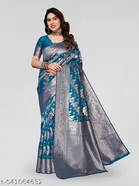 Banarasi Silk Printed Saree for Women, Teal 