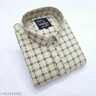 Cotton Blend Checked Shirt for Men, Cream 