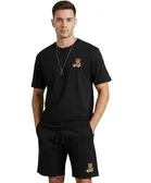 Polyester Printed Co-Ord Set for Men, Black 