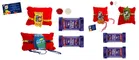 Wooden 4 Pcs Rakhi with Greeting card, Roli & 4 Pcs Chocolate 