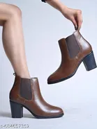 Shoetopia Synthetic Block Heeled Boots Brown IND-8