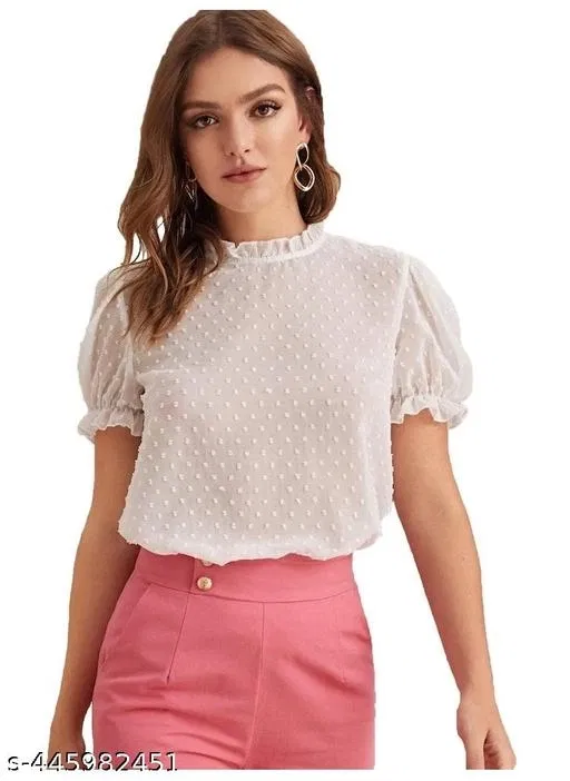 Casual Georgette Top for Women (White, M)