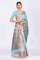 Linen Zari Woven Saree for Women 