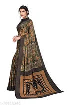 Georgette Printed Saree for Women, Black 