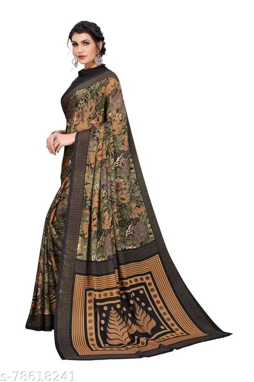 Georgette Printed Saree for Women, Black (6.3 m)