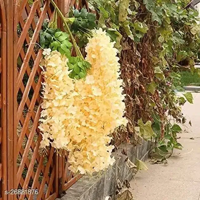 Polyester Artificial Hanging Flower Garlands (Green & Peach, Pack of 12)