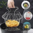 Pallavi Trading Foldable Steam Rinse Deep Frying Basket Stainless Steel Fry French Magic Basket Mesh Basket Strainer Net Fried
