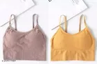 Cotton Blend Bra for Women, Yellow & Brown, Pack of 2 