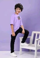 Cotton Blend Printed T-shirt for Boys, Purple 