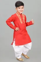 Cotton Embroidered Kurta with Patiyala Set for Boys 