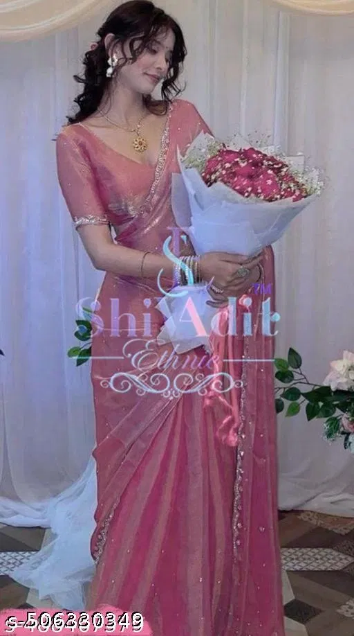 Jimmy Choo Solid Saree For Women, Pink