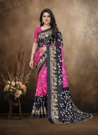 Art Silk Printed Saree for Women, Black 
