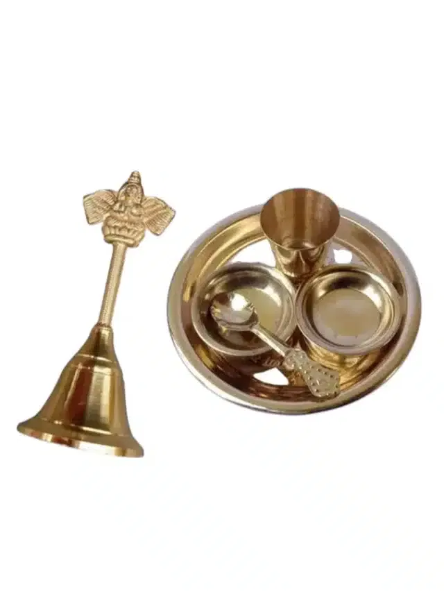 Pooja Thali Set (Set of 6, Gold, 15 cm)