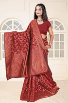 Jacquard Woven Design Saree for Women, Maroon 