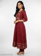 Embroidered Art Silk Gown Kurta Set for Women 