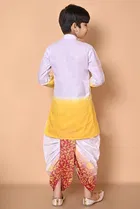 Cotton Embellished Kurta with Dhoti for Boys, Yellow & White 