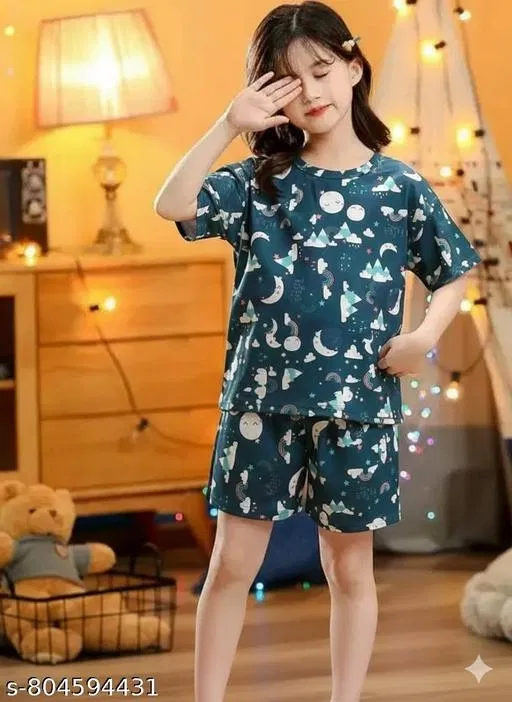 Night Suit for Girls (Navy Blue, 13-14 Years)