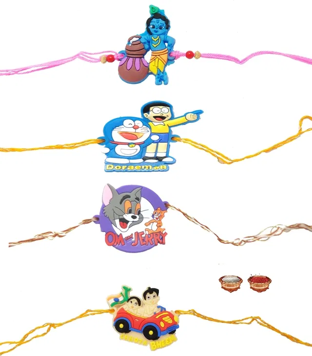 Plastic Cartoon PVC Kids Rakhi (Multicolor, Pack of 4)
