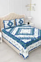 KC Jaipuri Cotton King Bedsheeet Geometry Printed 90x108in Royal Blue