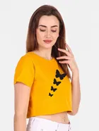 Round Neck Printed Crop Top for Women 