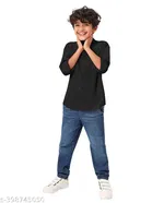 Solid Cotton Blend Mandarin Neck Shirt for Boys 