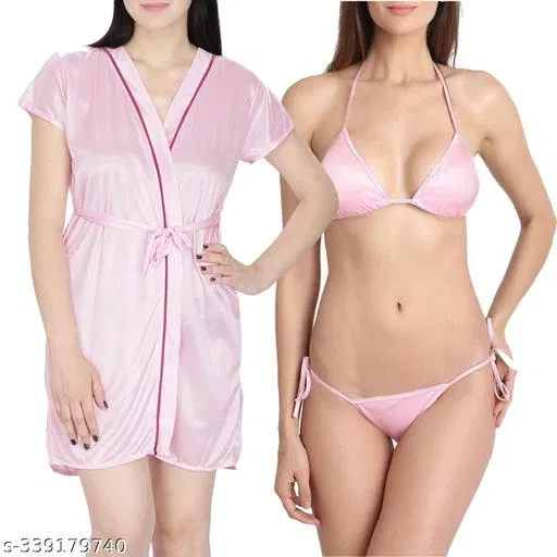Satin Solid Babydoll for Women, Pink (S)