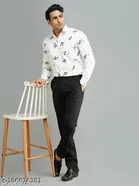 Cotton Printed Shirts for Men, White 