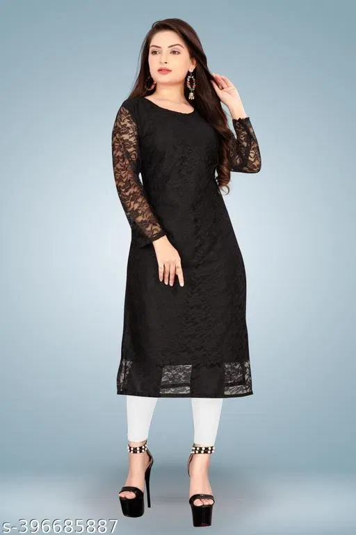 Net Kurti for Women,  Black  (M)