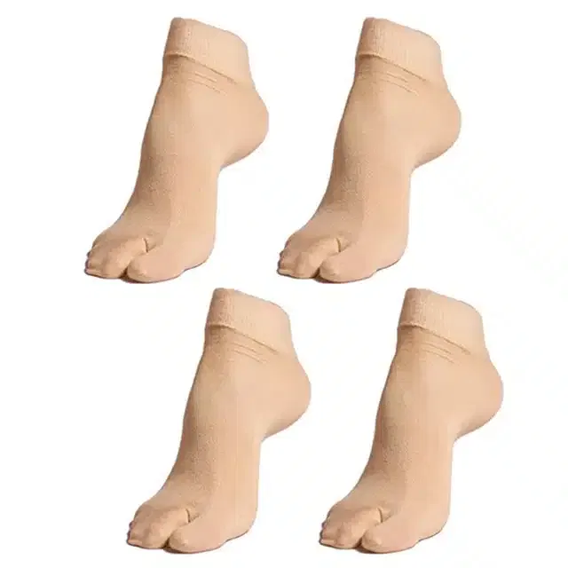 Ankle Length Socks for Women & Girls (Beige, Set of 4)
