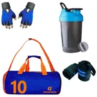 Polyester Printed Gym Bag with 2 Pcs Wristband, Gloves & Shaker Bottle 