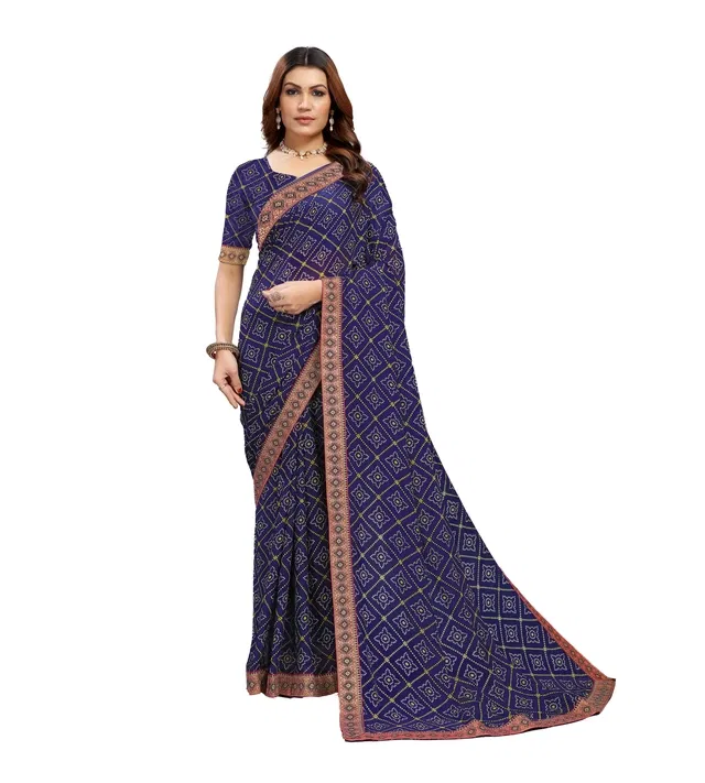 Georgette Printed Saree for Women (Blue, 6.3 m)