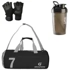 Polyester Printed Gym Bag with Gloves & Shaker Bottle 