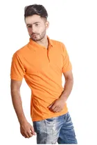 Poly Cotton Solid Polo Neck T-Shirt for Men, Orange 