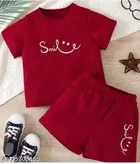 Cotton Blend Printed Clothing Set fot Boys, Red 
