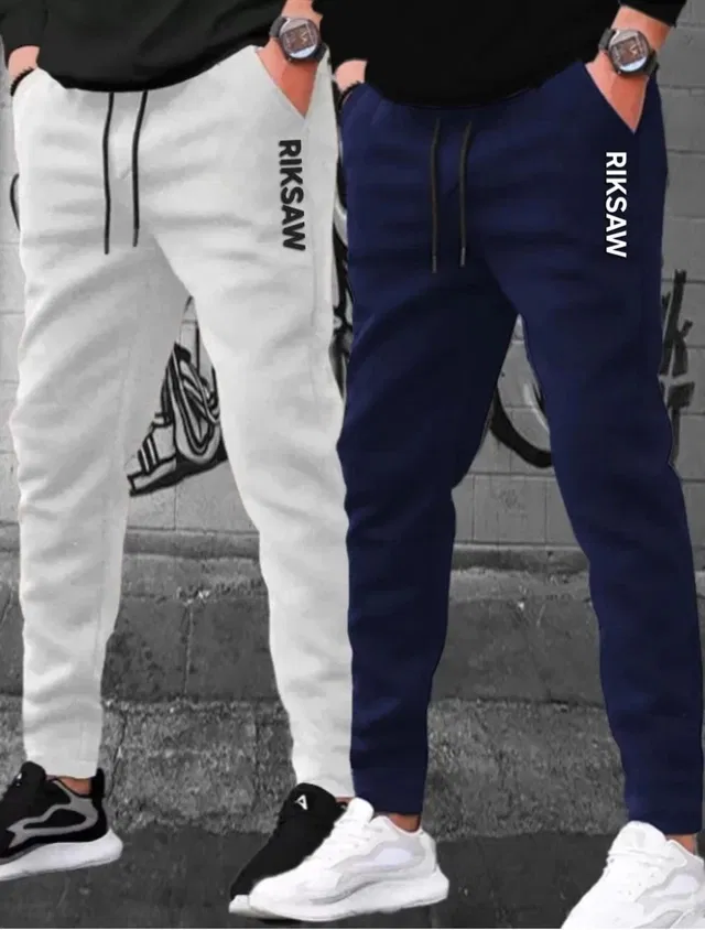 Polyblend Printed Trackpants for Men, Grey & Navy Blue, Pack of 2 (XL)