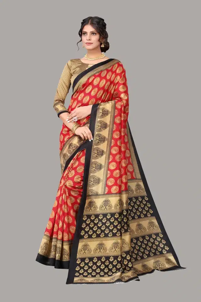 Printed Saree with Blouse Piece for Women (Red, 6.3 m)