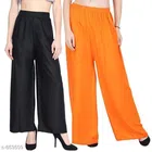 Rayon Palazzos for Women (Black & Orange, 32) (Pack of 2)