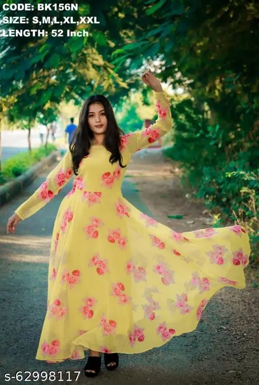 Gown for Women (Yellow, XXL)