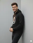 Fleece Printed Hoodie for Men, Black 