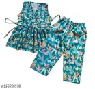 Rayon Slub Printed Clothing Set for Girls, Green, Pack of 2 