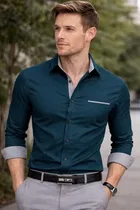 Formal Wear Cotton Blend Shirt for Men, Teal 
