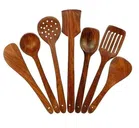 Wooden Cooking & Serving Spoons (Brown, Set of 7)