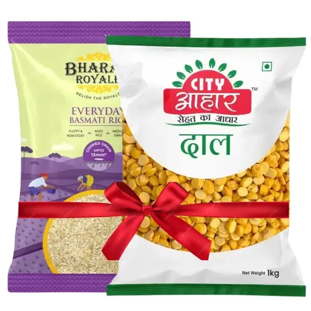 Bharat Royale Everyday Basmati Rice 1 kg + City Aahar Masoor Malka 1 kg