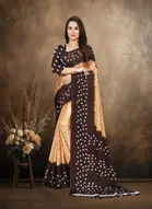 Art Silk Printed Saree for Women, Brown 