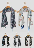 Printed Chiffon Scarves with Tassels for Women, Multicolor, Pack of 5