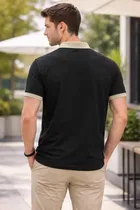 Casual Wear Polo Neck Cotton Blend T-Shirt for Men, Black 