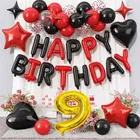 9th Happy Birthday Balloon Decoration Kit ,Red & Black ,Set Of 1