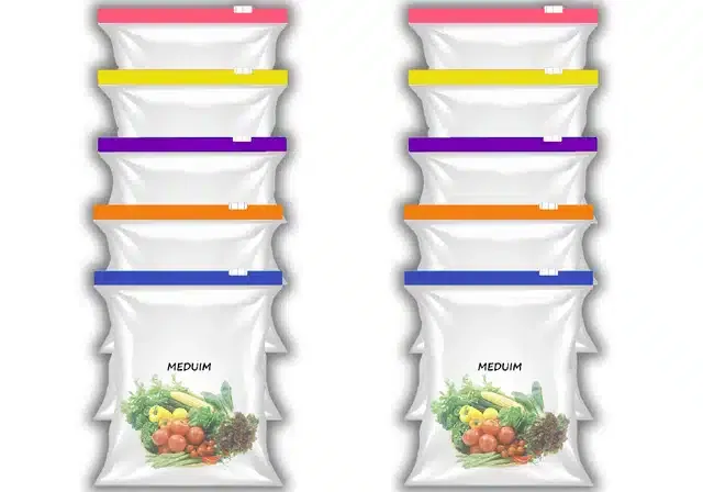 Ziplock Food Storage Pouch for Fridge (Pack of 10, 9x10 Inches) (Multicolor)