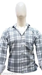 Cotton Blend Checked Shirt for Men, Grey 