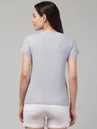 Cotton Blend Printed T-shirt for Women, Grey 